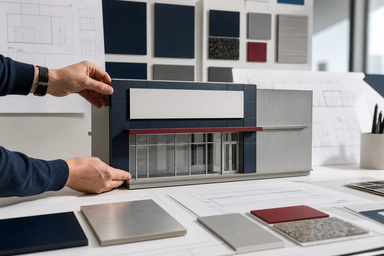 Présentation d’une maquette de façade pour un projet d’enseigne