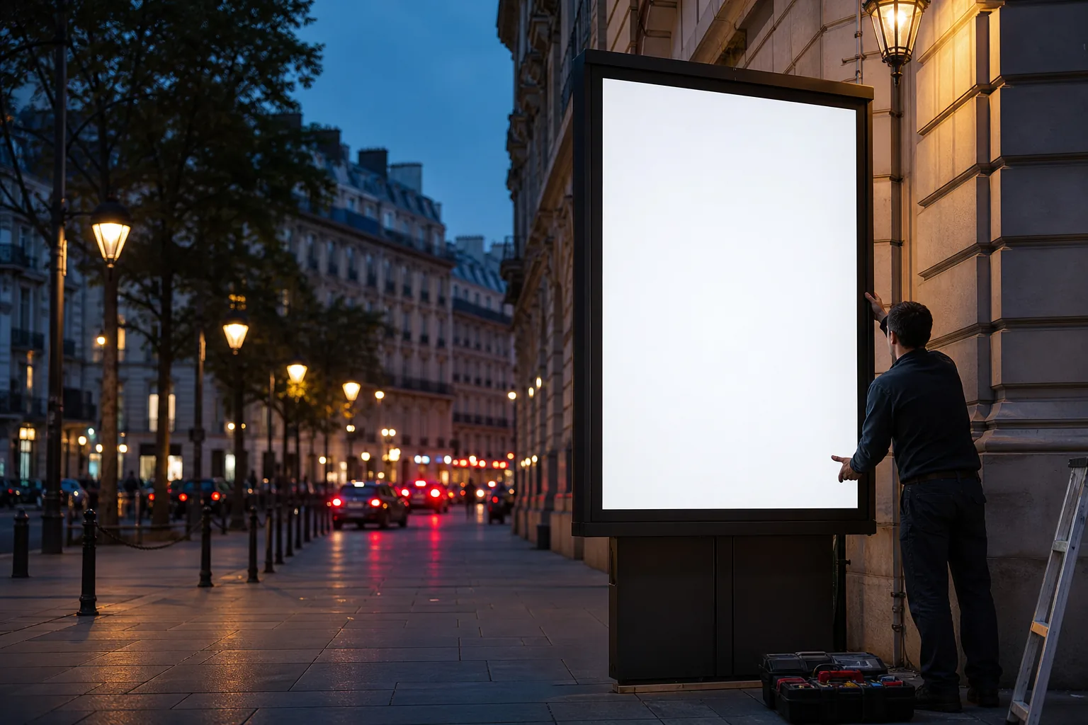 Installation d’un panneau d’affichage urbain à Paris