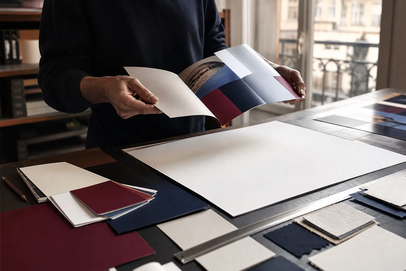 Illustration de comment préparer une brochure ou un catalogue efficace  ; scène fictive.